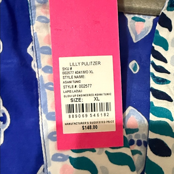 Lilly Pulitzer Silk Blend Blue/White/Pink engineered lightweight Blouse XL NEW - Picture 3 of 10